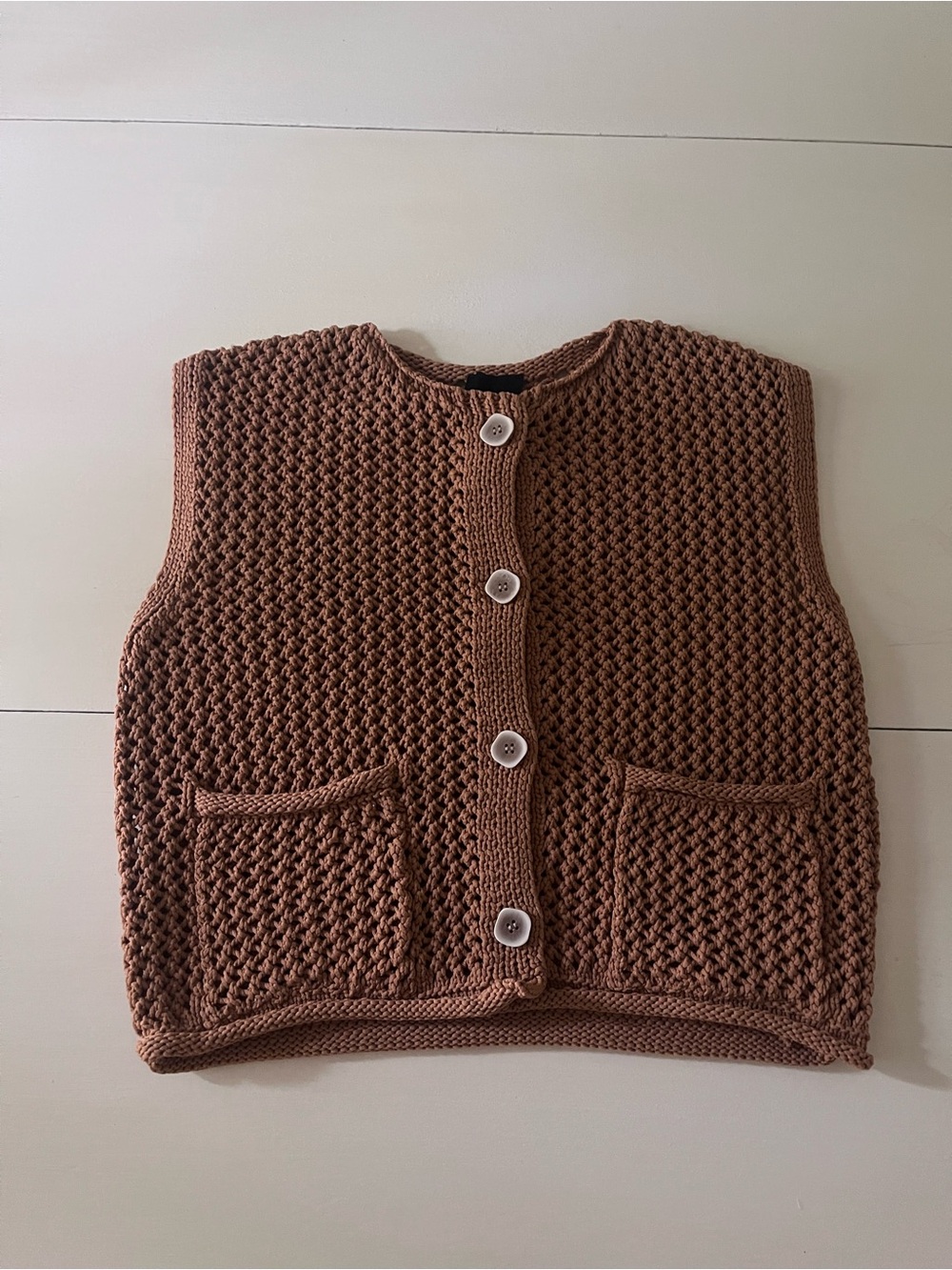 Lumiere Chunky Knit Button-Front Vest - Brown